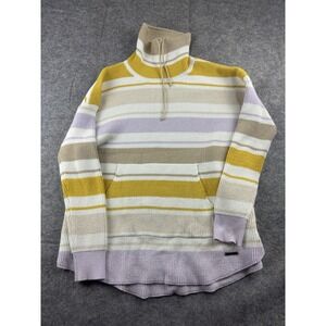 Carve Designs Striped Sweater Cozy Long Sleeve Drawstring Cowl Neck Women's L